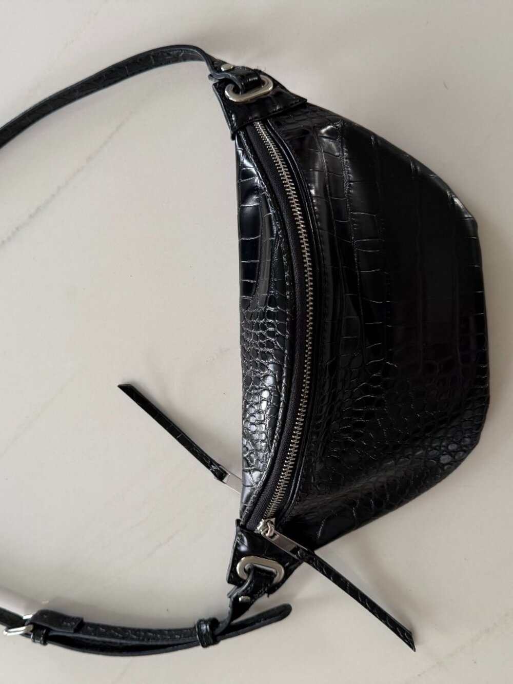 The Drop Preston Black Croc-Embossed Faux Leather Belt Bag Crossbody